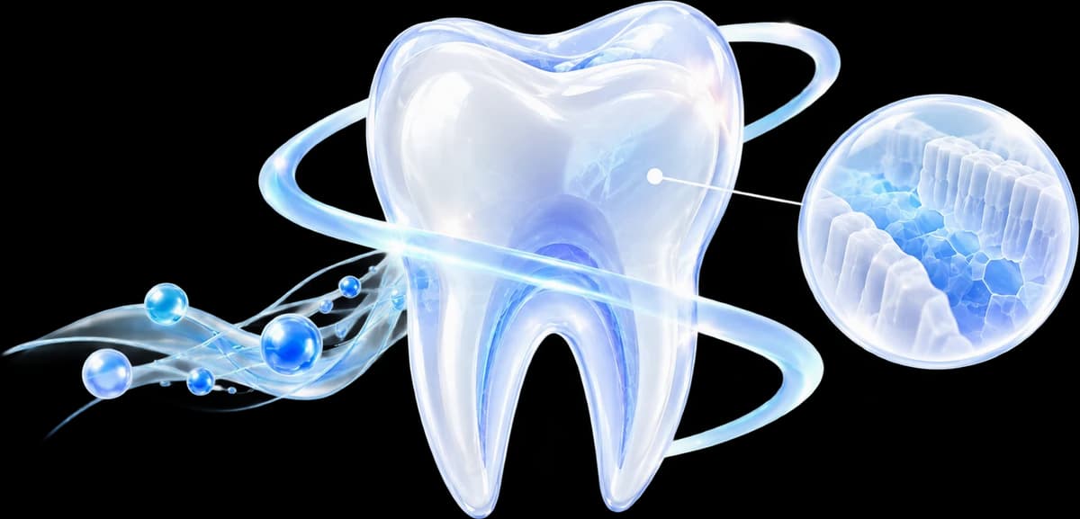 Schematic tooth illustration with an enlarged cellular structure
